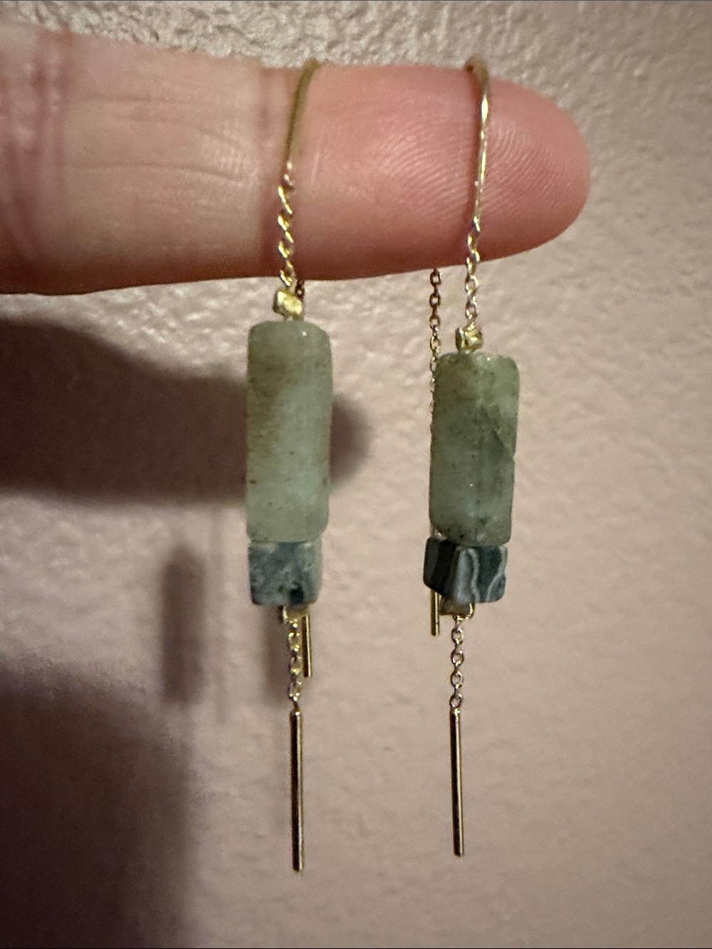 Delicate Green Stone Threader Earrings with Gold Chain